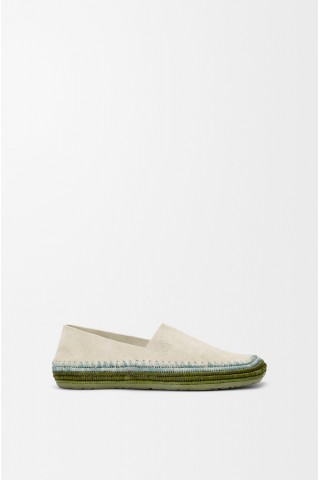 LOEWE Rio Slipper In Suede And Raffia Light Grey