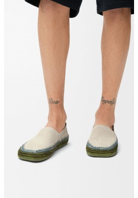 LOEWE Rio Slipper In Suede And Raffia Light Grey