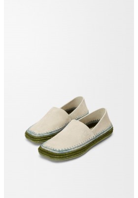 LOEWE Rio Slipper In Suede And Raffia Light Grey