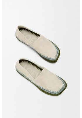 LOEWE Rio Slipper In Suede And Raffia Light Grey