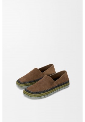 LOEWE Rio Slipper In Suede And Raffia Brown
