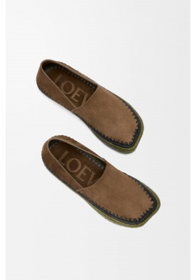 LOEWE Rio Slipper In Suede And Raffia Brown