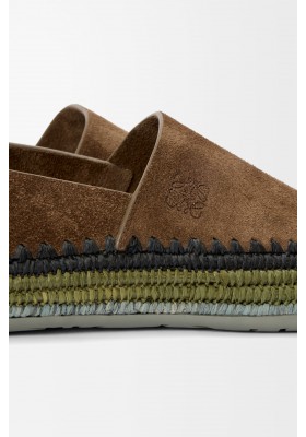 LOEWE Rio Slipper In Suede And Raffia Brown