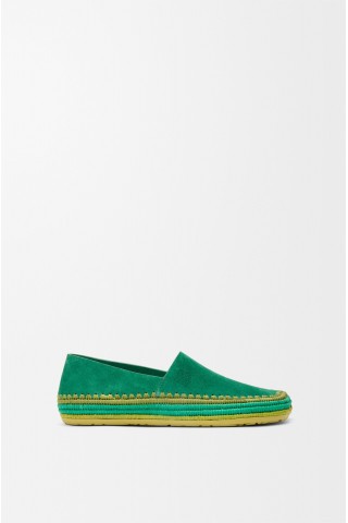 LOEWE Rio Slipper In Suede And Raffia Green