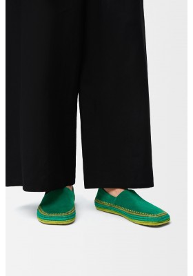 LOEWE Rio Slipper In Suede And Raffia Green