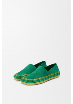 LOEWE Rio Slipper In Suede And Raffia Green