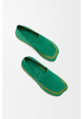 LOEWE Rio Slipper In Suede And Raffia Green