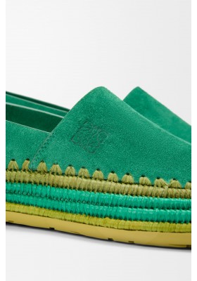 LOEWE Rio Slipper In Suede And Raffia Green