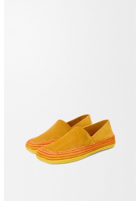 LOEWE Rio Slipper In Suede And Raffia Orange