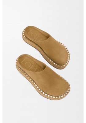 LOEWE Rivet Mule In Calfskin Suede Medium Tabacco