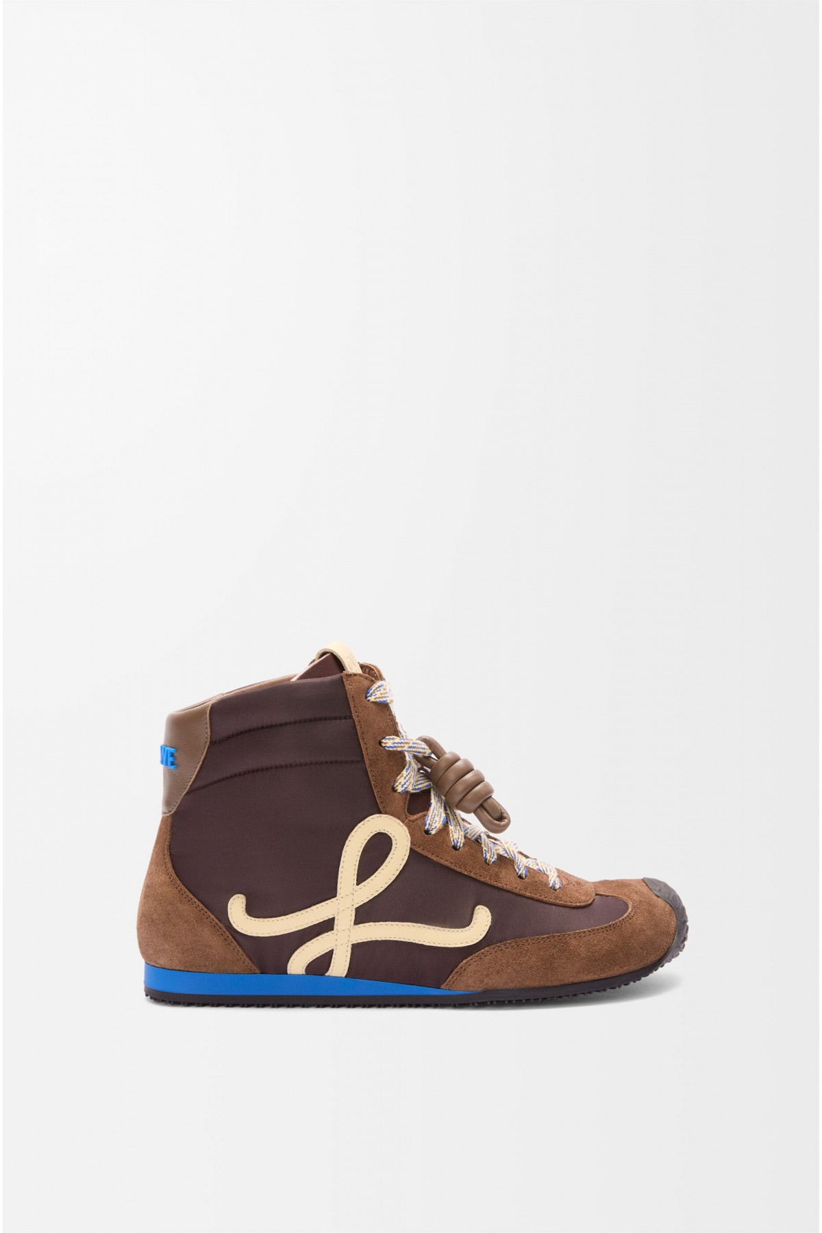 LOEWE Ballet Runner 2.0 High-top In Nylon And Calfskin Brown Yellow Blue