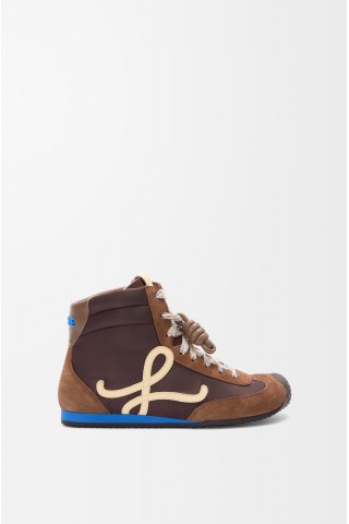 LOEWE Ballet Runner 2.0 High-top In Nylon And Calfskin Brown Yellow Blue