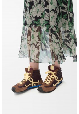 LOEWE Ballet Runner 2.0 High-top In Nylon And Calfskin Brown Yellow Blue