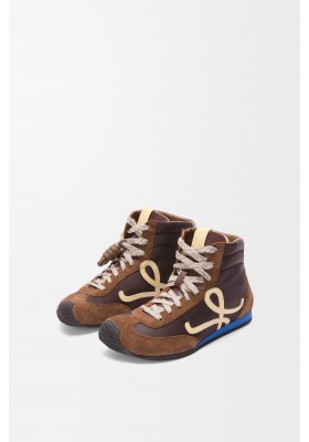 LOEWE Ballet Runner 2.0 High-top In Nylon And Calfskin Brown Yellow Blue