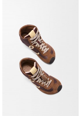 LOEWE Ballet Runner 2.0 High-top In Nylon And Calfskin Brown Yellow Blue