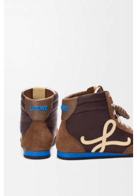 LOEWE Ballet Runner 2.0 High-top In Nylon And Calfskin Brown Yellow Blue