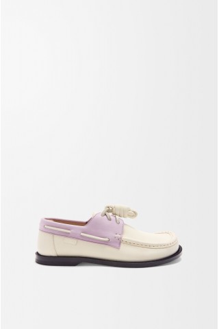 LOEWE Campo Boat Shoe In Soft Calfskin White Lilac
