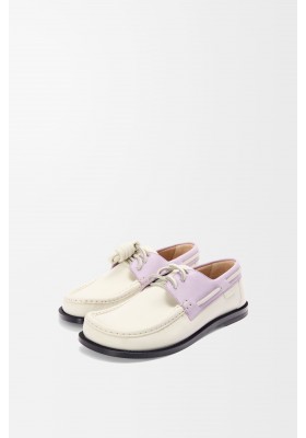 LOEWE Campo Boat Shoe In Soft Calfskin White Lilac
