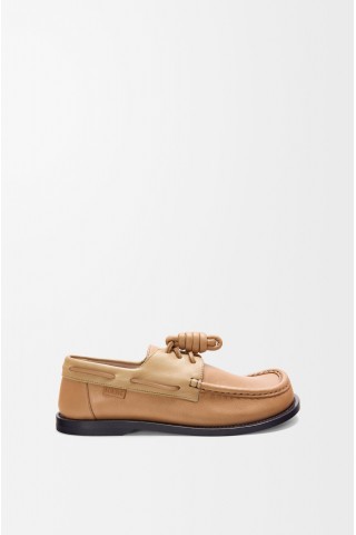 LOEWE Campo Boat Shoe In Soft Calfskin Cinnamon Sand
