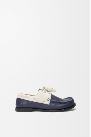 LOEWE Campo Boat Shoe In Soft Calfskin Navy White