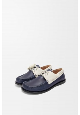 LOEWE Campo Boat Shoe In Soft Calfskin Navy White
