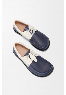 LOEWE Campo Boat Shoe In Soft Calfskin Navy White