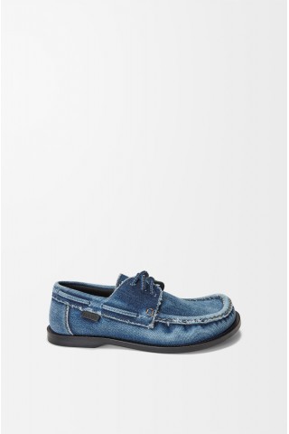 LOEWE Campo Boat Shoe In Washed Denim Raw Denim
