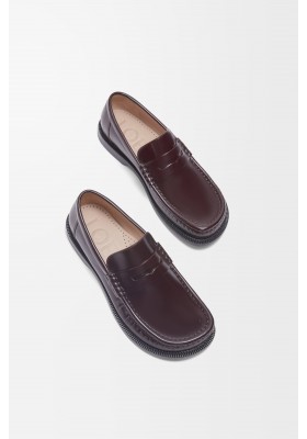 LOEWE Campo Loafer In Brushed Calfskin Burgundy