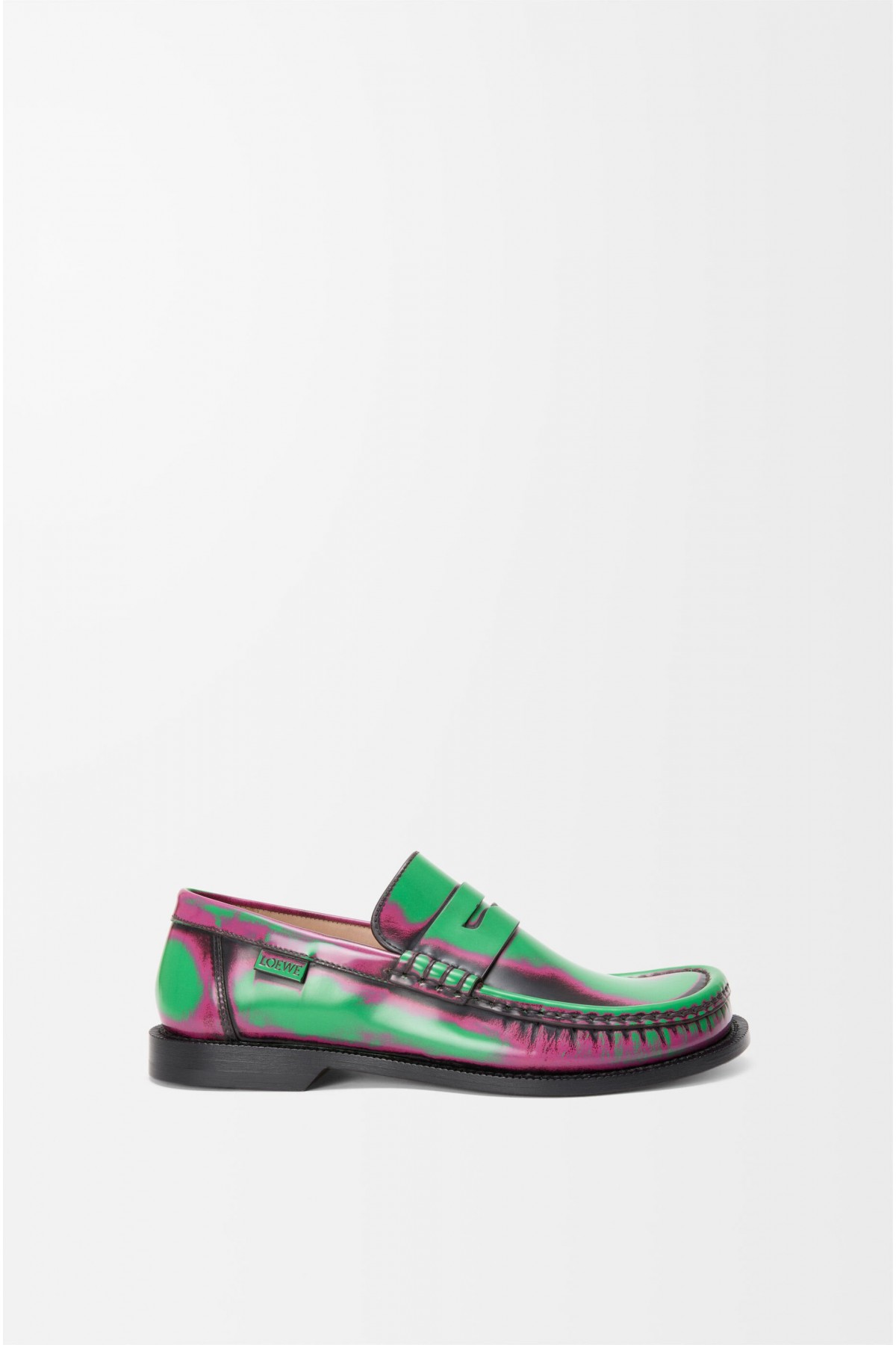 LOEWE Campo Loafer In Brushed Calfskin Green Pink Burgundy