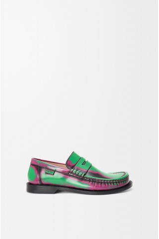 LOEWE Campo Loafer In Brushed Calfskin Green Pink Burgundy