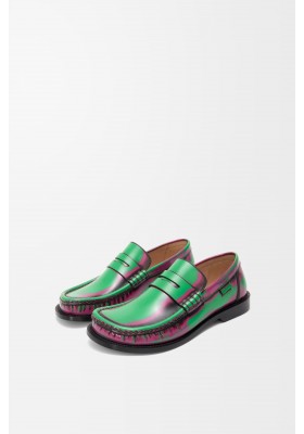 LOEWE Campo Loafer In Brushed Calfskin Green Pink Burgundy