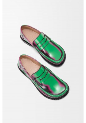 LOEWE Campo Loafer In Brushed Calfskin Green Pink Burgundy