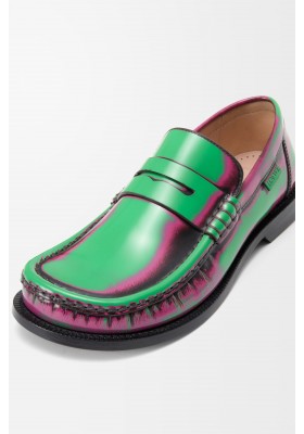 LOEWE Campo Loafer In Brushed Calfskin Green Pink Burgundy