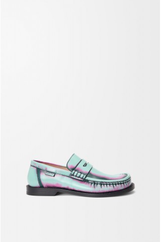 LOEWE Campo Loafer In Brushed Calfskin Mint Pink Forest Green