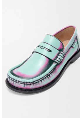 LOEWE Campo Loafer In Brushed Calfskin Mint Pink Forest Green