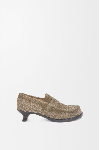LOEWE Campo Loafer In Brushed Suede Khaki Green