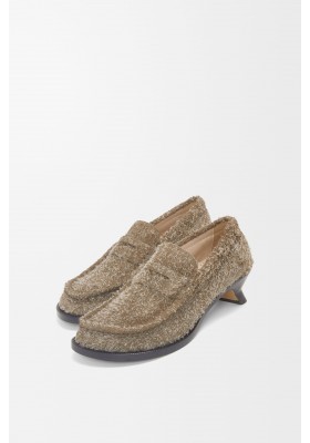 LOEWE Campo Loafer In Brushed Suede Khaki Green