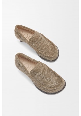 LOEWE Campo Loafer In Brushed Suede Khaki Green