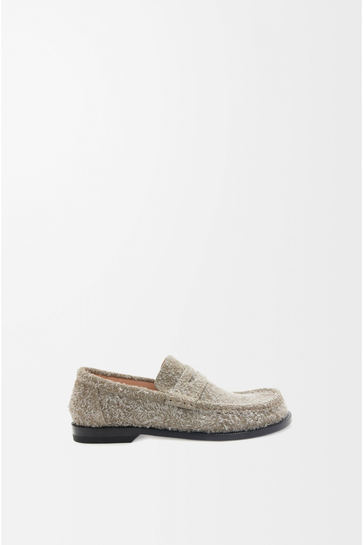 LOEWE Campo Loafer In Brushed Suede Khaki Green