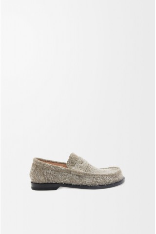 LOEWE Campo Loafer In Brushed Suede Khaki Green