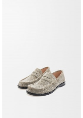 LOEWE Campo Loafer In Brushed Suede Khaki Green