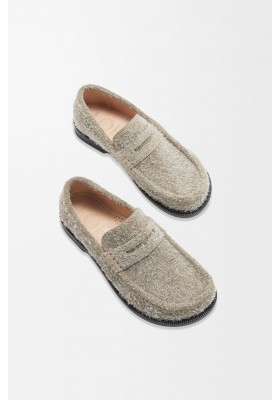 LOEWE Campo Loafer In Brushed Suede Khaki Green