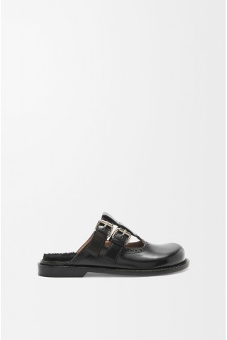 LOEWE Campo Mary Jane Mule In Brushed Calfskin And Shearling Black