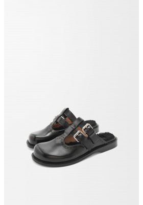 LOEWE Campo Mary Jane Mule In Brushed Calfskin And Shearling Black
