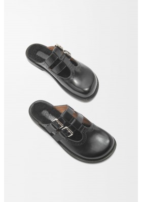 LOEWE Campo Mary Jane Mule In Brushed Calfskin And Shearling Black