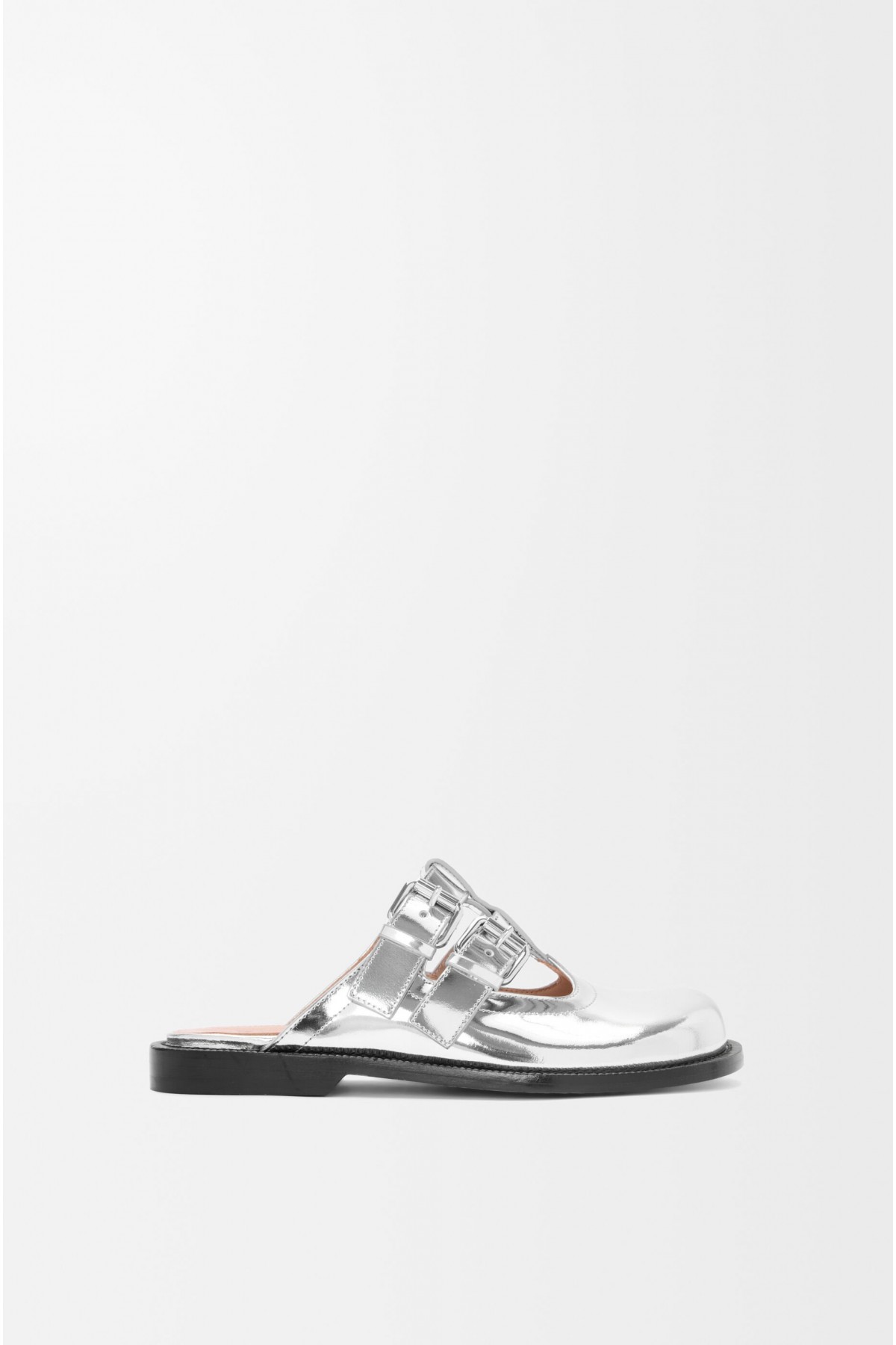 LOEWE Campo Mary Jane Mule In Metallic Calfskin Silver