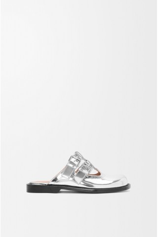 LOEWE Campo Mary Jane Mule In Metallic Calfskin Silver