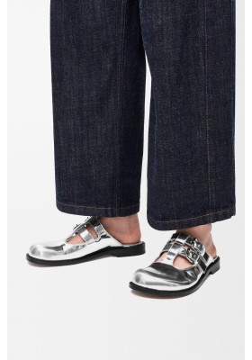 LOEWE Campo Mary Jane Mule In Metallic Calfskin Silver