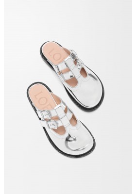 LOEWE Campo Mary Jane Mule In Metallic Calfskin Silver