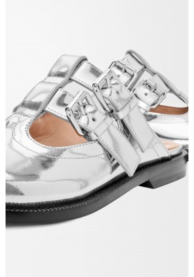 LOEWE Campo Mary Jane Mule In Metallic Calfskin Silver